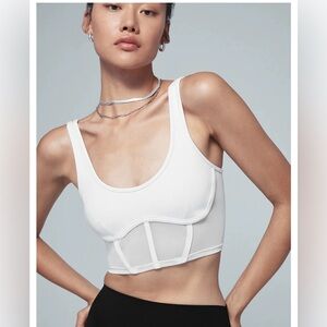 Alo Yoga White Airbrush Mesh Corset Tank Sz L